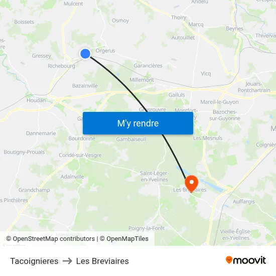 Tacoignieres to Les Breviaires map