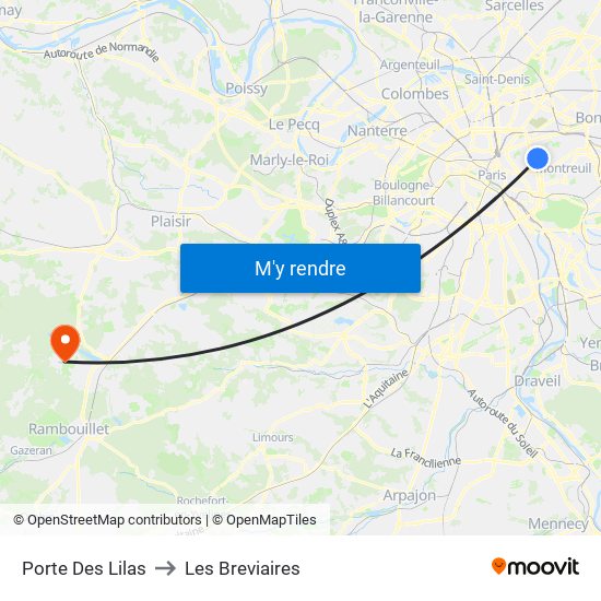 Porte Des Lilas to Les Breviaires map