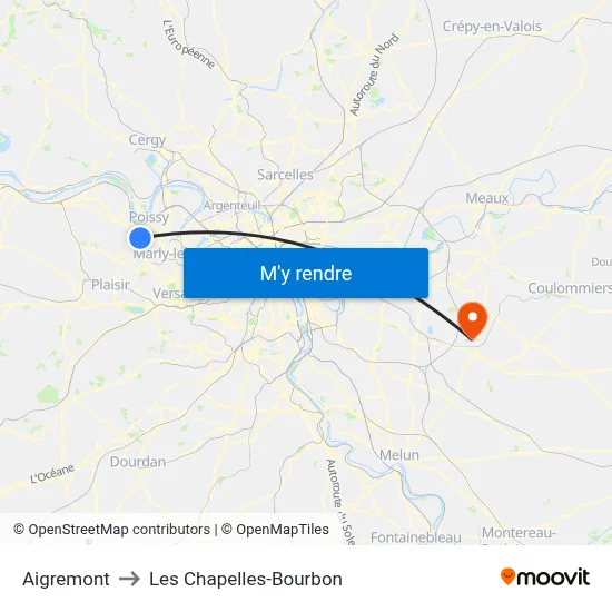 Aigremont to Les Chapelles-Bourbon map