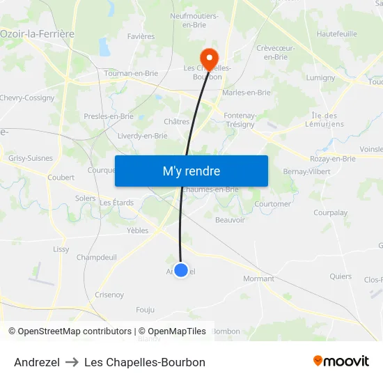Andrezel to Les Chapelles-Bourbon map