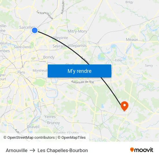 Arnouville to Les Chapelles-Bourbon map