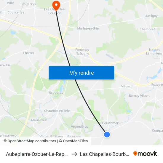 Aubepierre-Ozouer-Le-Repos to Les Chapelles-Bourbon map