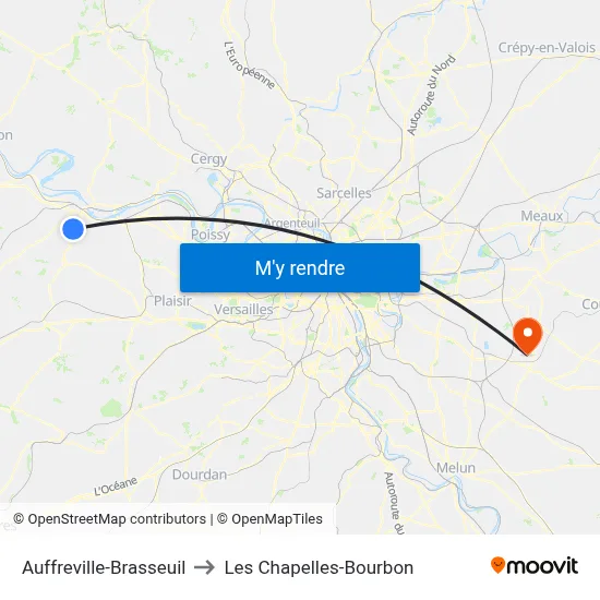Auffreville-Brasseuil to Les Chapelles-Bourbon map