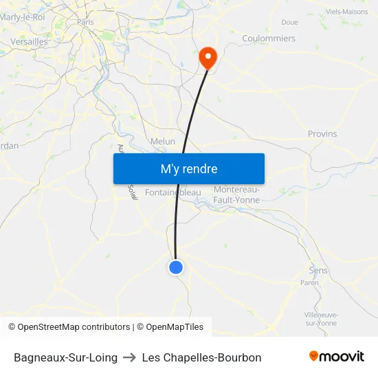 Bagneaux-Sur-Loing to Les Chapelles-Bourbon map
