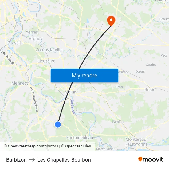 Barbizon to Les Chapelles-Bourbon map