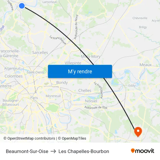Beaumont-Sur-Oise to Les Chapelles-Bourbon map