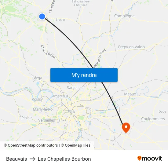 Beauvais to Les Chapelles-Bourbon map