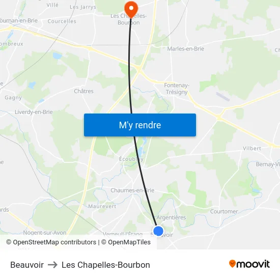 Beauvoir to Les Chapelles-Bourbon map