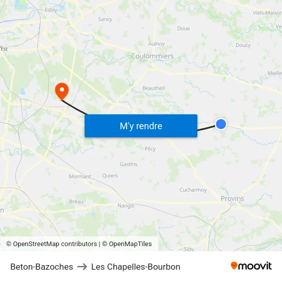 Beton-Bazoches to Les Chapelles-Bourbon map