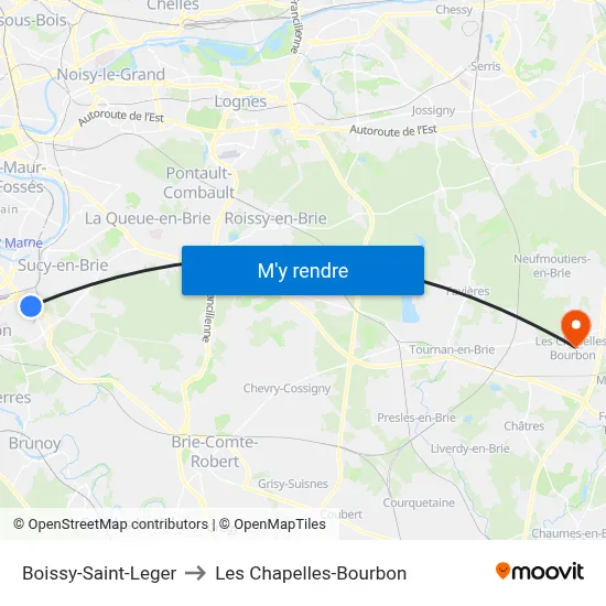 Boissy-Saint-Leger to Les Chapelles-Bourbon map