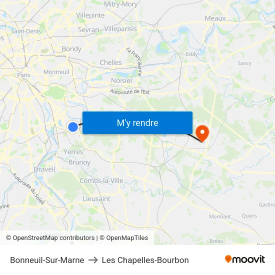 Bonneuil-Sur-Marne to Les Chapelles-Bourbon map
