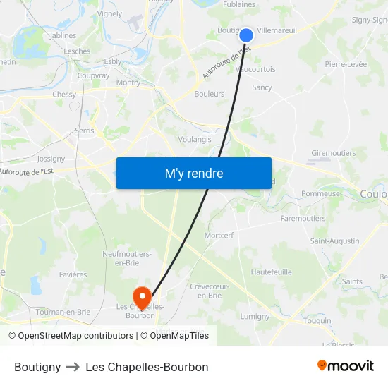 Boutigny to Les Chapelles-Bourbon map
