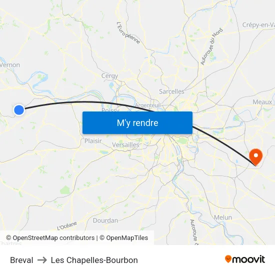 Breval to Les Chapelles-Bourbon map