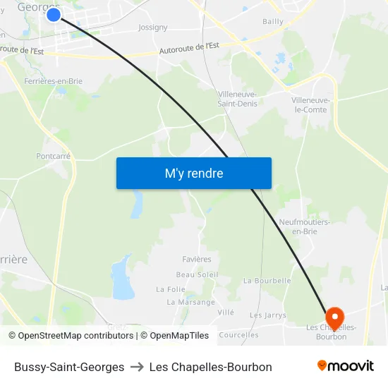 Bussy-Saint-Georges to Les Chapelles-Bourbon map