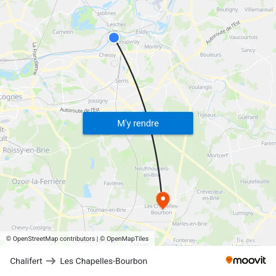 Chalifert to Les Chapelles-Bourbon map