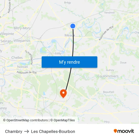 Chambry to Les Chapelles-Bourbon map