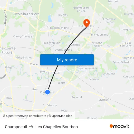 Champdeuil to Les Chapelles-Bourbon map