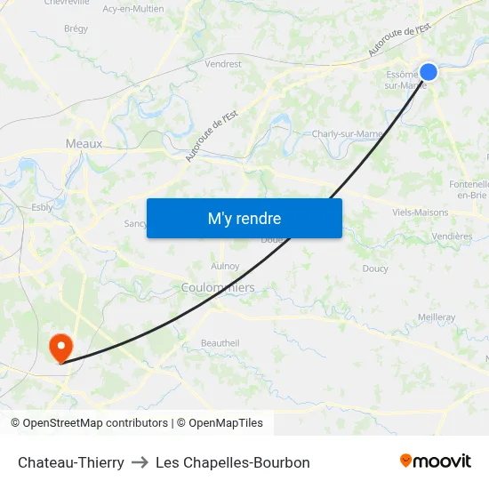 Chateau-Thierry to Les Chapelles-Bourbon map