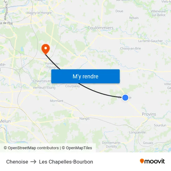 Chenoise to Les Chapelles-Bourbon map