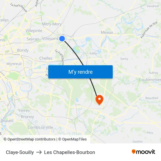 Claye-Souilly to Les Chapelles-Bourbon map