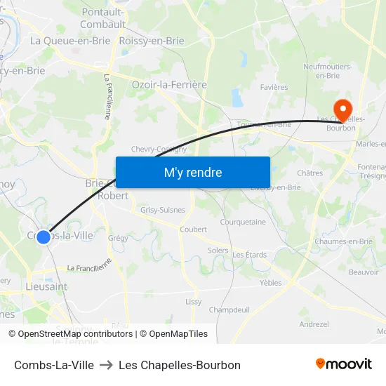 Combs-La-Ville to Les Chapelles-Bourbon map