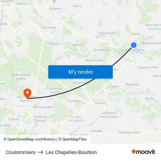 Coulommiers to Les Chapelles-Bourbon map