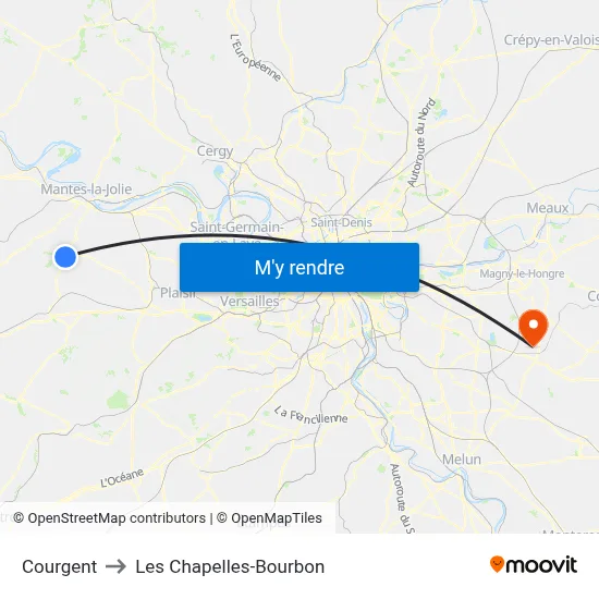 Courgent to Les Chapelles-Bourbon map