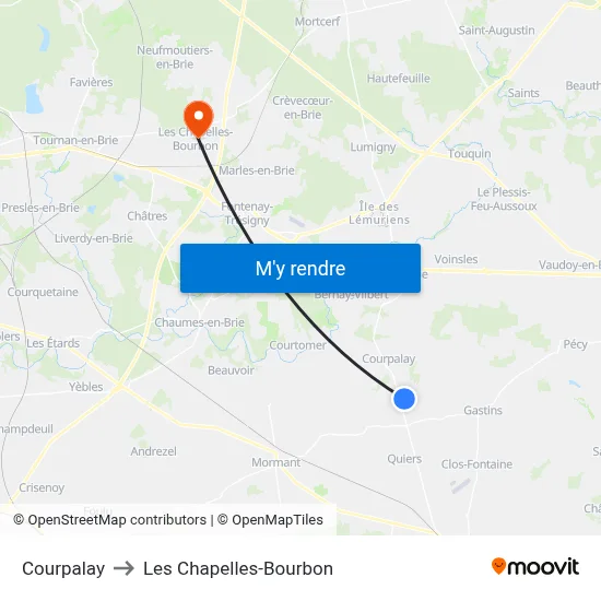 Courpalay to Les Chapelles-Bourbon map