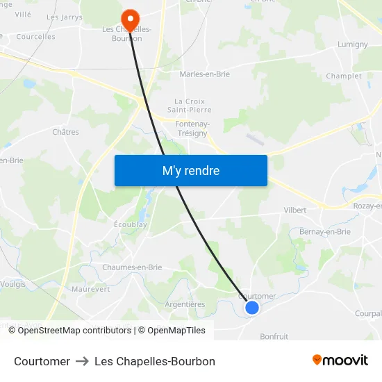 Courtomer to Les Chapelles-Bourbon map