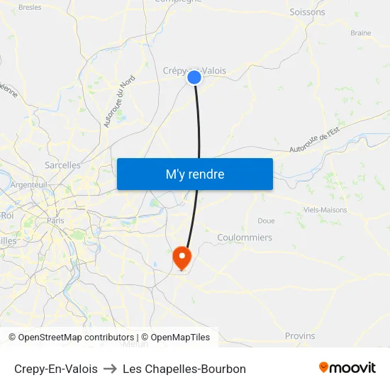 Crepy-En-Valois to Les Chapelles-Bourbon map