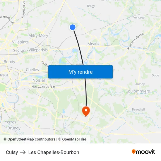 Cuisy to Les Chapelles-Bourbon map