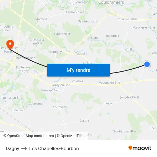 Dagny to Les Chapelles-Bourbon map