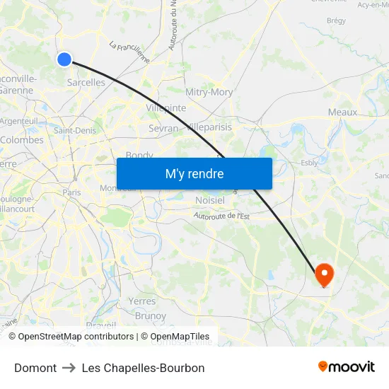 Domont to Les Chapelles-Bourbon map