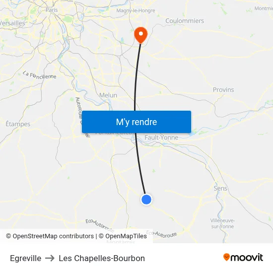 Egreville to Les Chapelles-Bourbon map