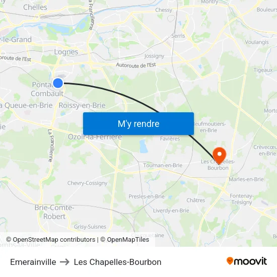 Emerainville to Les Chapelles-Bourbon map