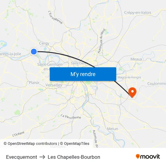 Evecquemont to Les Chapelles-Bourbon map