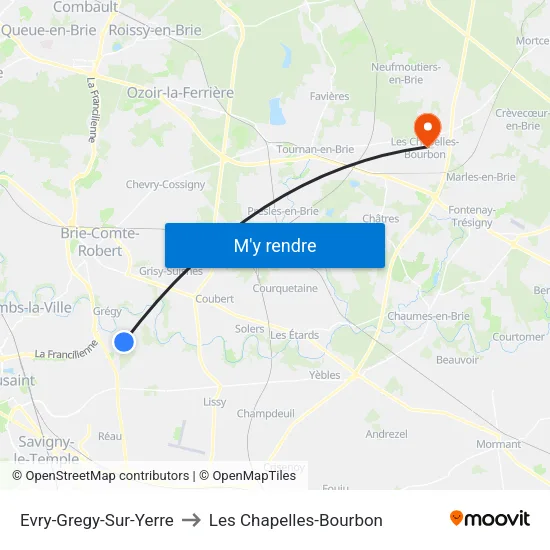 Evry-Gregy-Sur-Yerre to Les Chapelles-Bourbon map