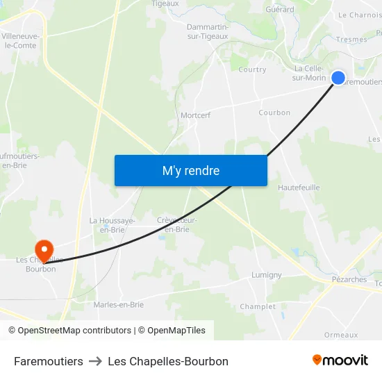 Faremoutiers to Les Chapelles-Bourbon map