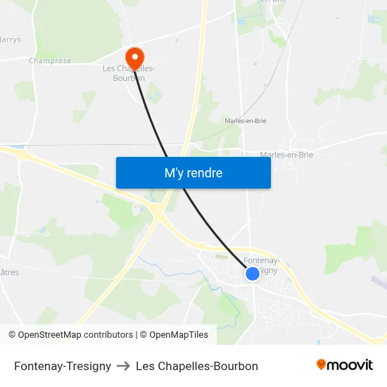 Fontenay-Tresigny to Les Chapelles-Bourbon map