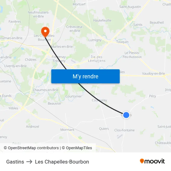 Gastins to Les Chapelles-Bourbon map