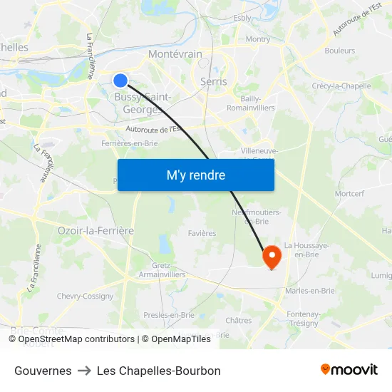 Gouvernes to Les Chapelles-Bourbon map