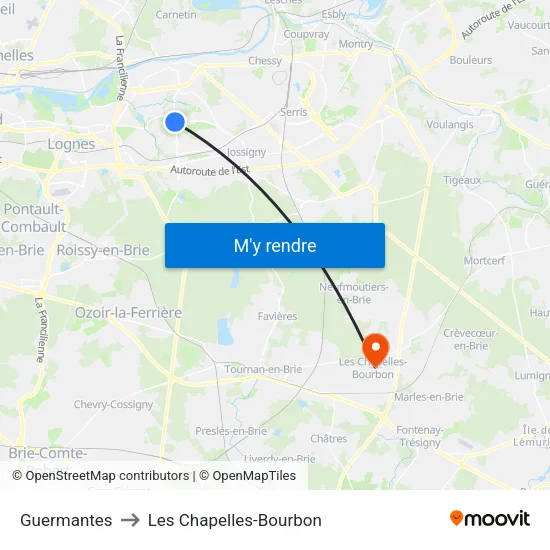 Guermantes to Les Chapelles-Bourbon map