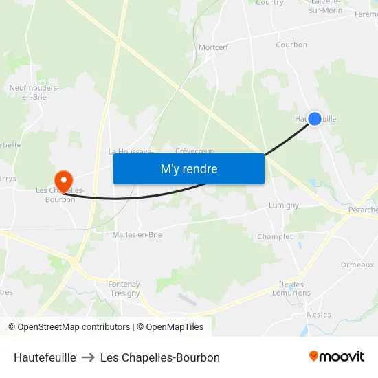 Hautefeuille to Les Chapelles-Bourbon map