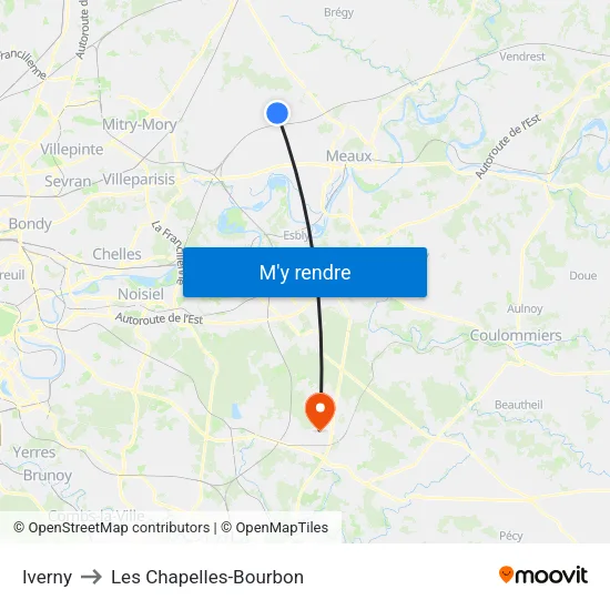 Iverny to Les Chapelles-Bourbon map