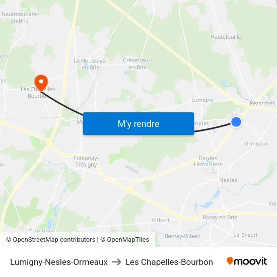 Lumigny-Nesles-Ormeaux to Les Chapelles-Bourbon map
