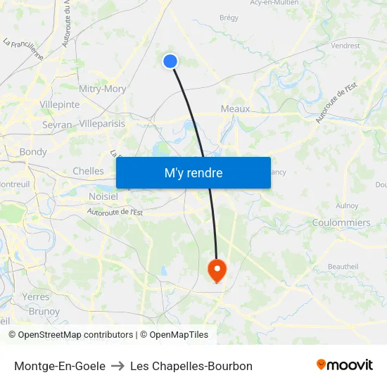 Montge-En-Goele to Les Chapelles-Bourbon map
