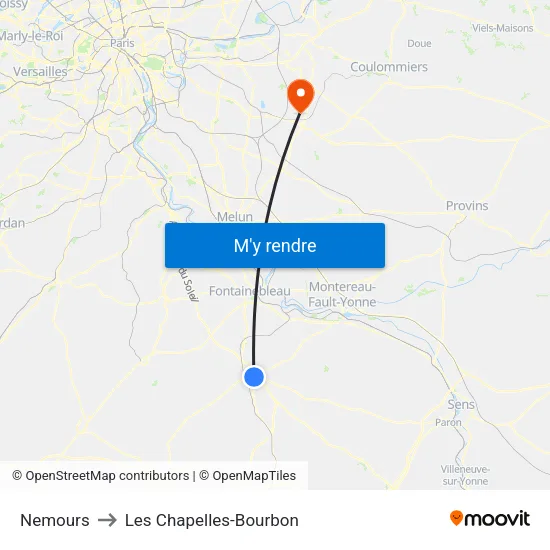 Nemours to Les Chapelles-Bourbon map