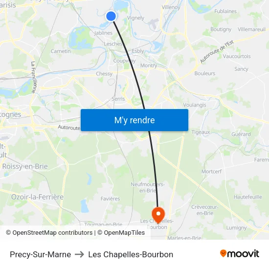 Precy-Sur-Marne to Les Chapelles-Bourbon map