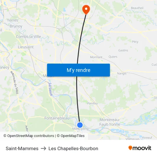 Saint-Mammes to Les Chapelles-Bourbon map