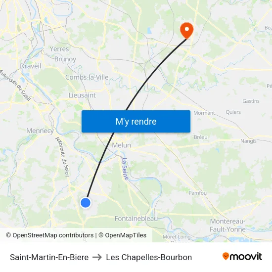 Saint-Martin-En-Biere to Les Chapelles-Bourbon map